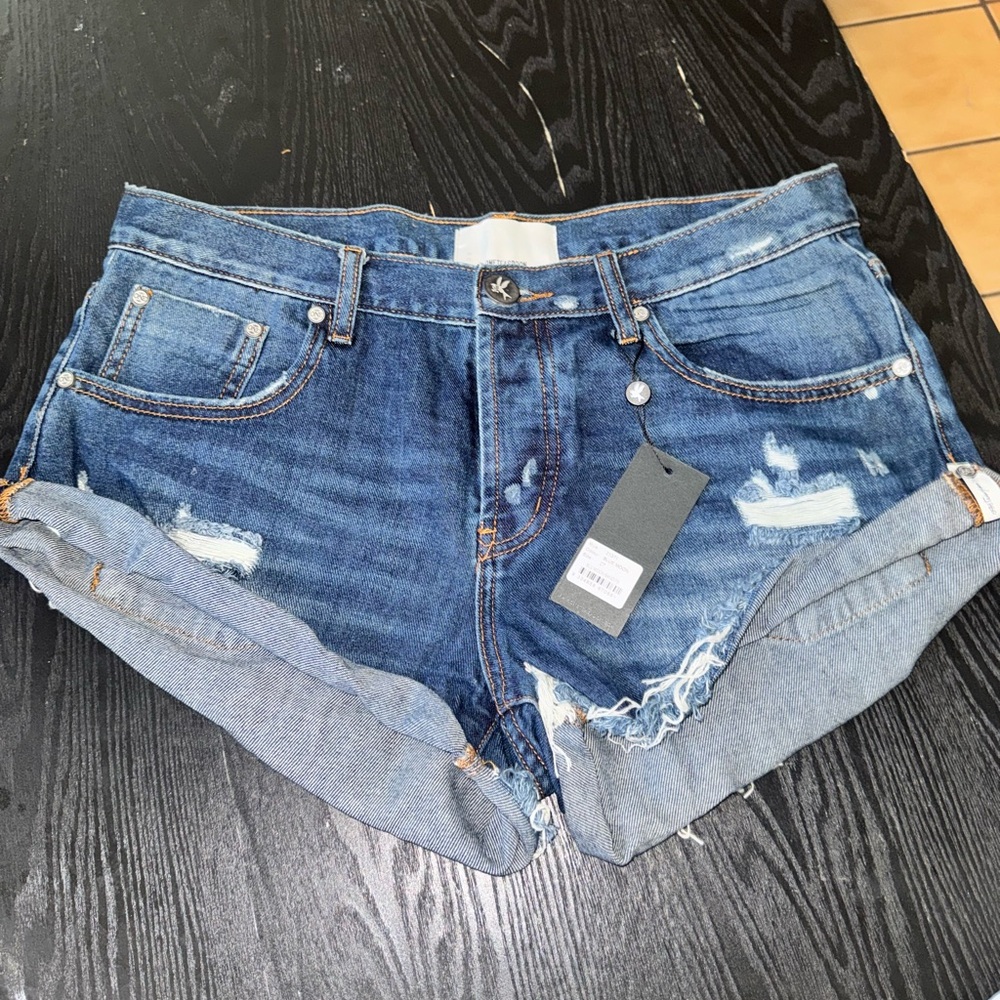 One Teaspoon Blue Distressed Jean Shorts NWT